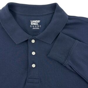 Lands End Mens Long Sleeve Navy Blue Polo Shirt Size Medium "Oeko Tex"